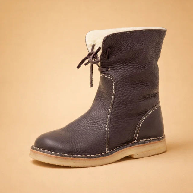 Cozy women's lace-up ankle boots, durable design for winter & cold weather. Minimalist style, comfortable fit.