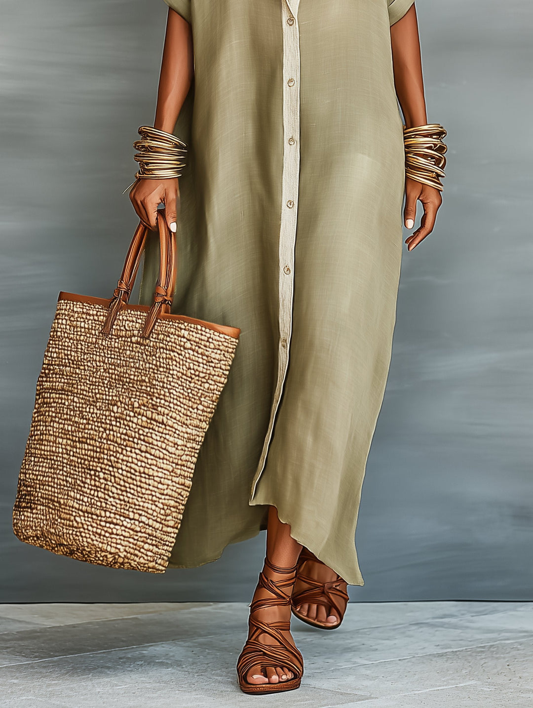 Lightweight women's short sleeve minimalist maxi dress; comfortable and stylish summer fashion.