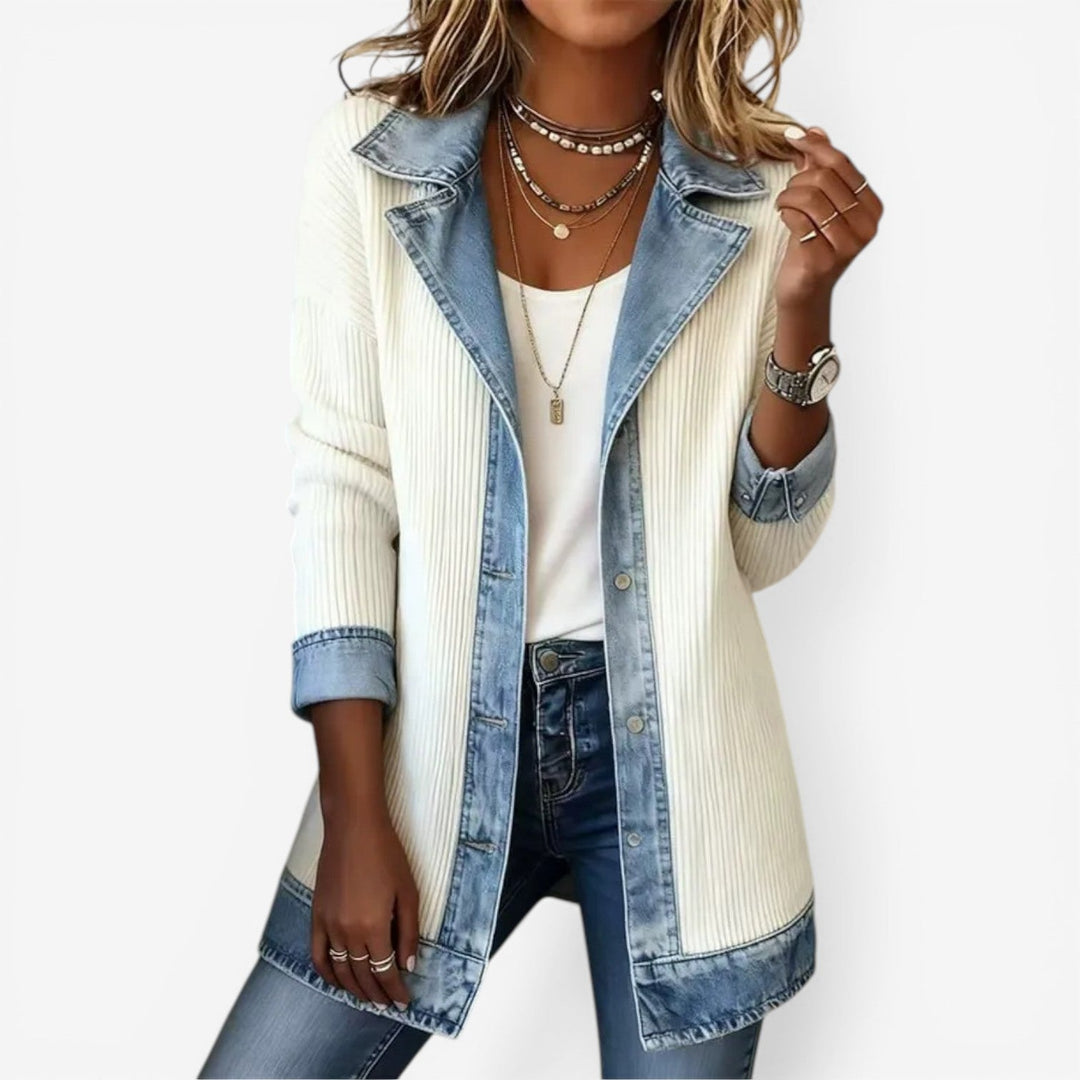 Women's modern layered collar button jacket, an elegant and versatile outerwear for chic spring fashion.