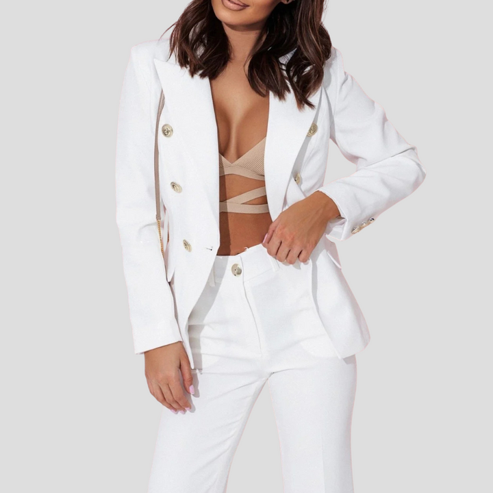 Stylish women's summer suit set, a versatile blazer and trousers combo for any modern wardrobe.
