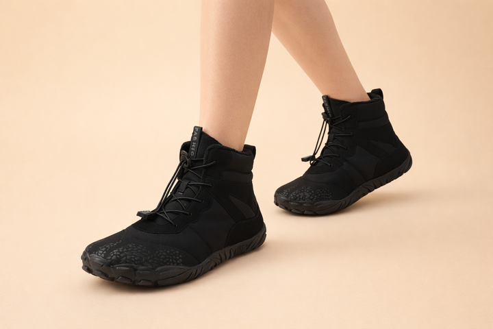 Stylish women's waterproof winter boots, barefoot friendly, perfect for outdoor activities & fall fashion.