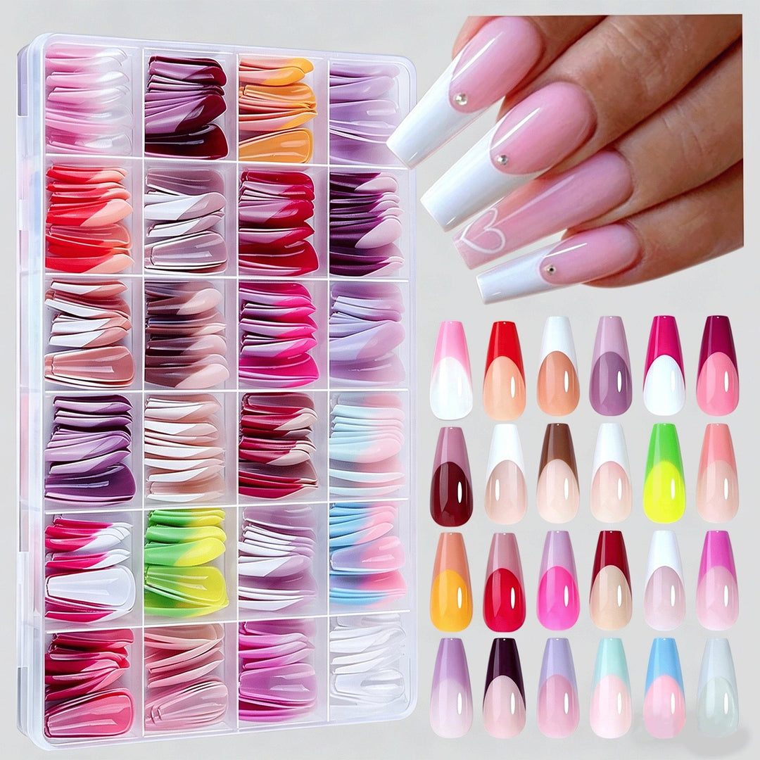 Women's multi-design press-on nail tips for an instant manicure. Fashionable, reusable false nails for trendy nail art.