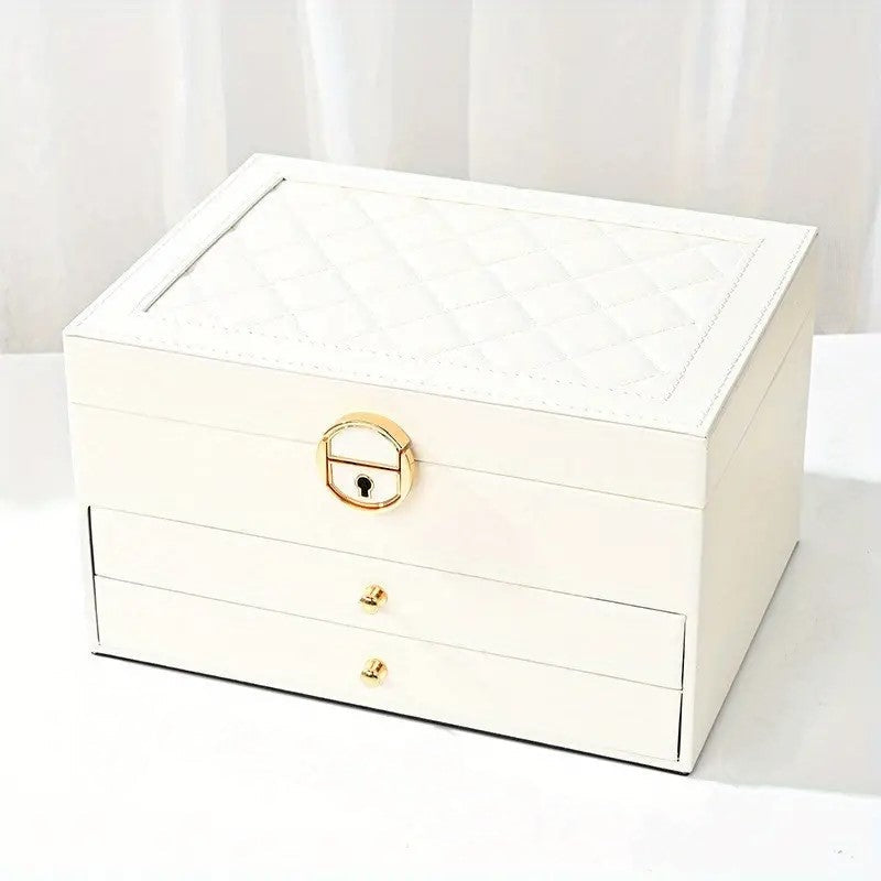 Luxurious leather jewelry organizer with multiple layers for women's rings and necklaces.