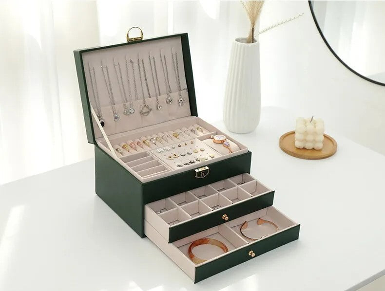 Practical multi-layer leather jewelry storage for women, ideal for rings, necklaces, and small items.