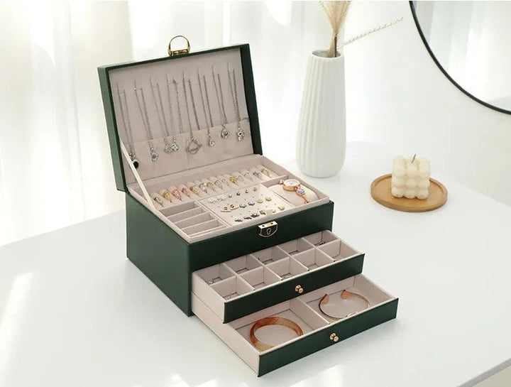 Practical multi-layer leather jewelry storage for women, ideal for rings, necklaces, and small items.
