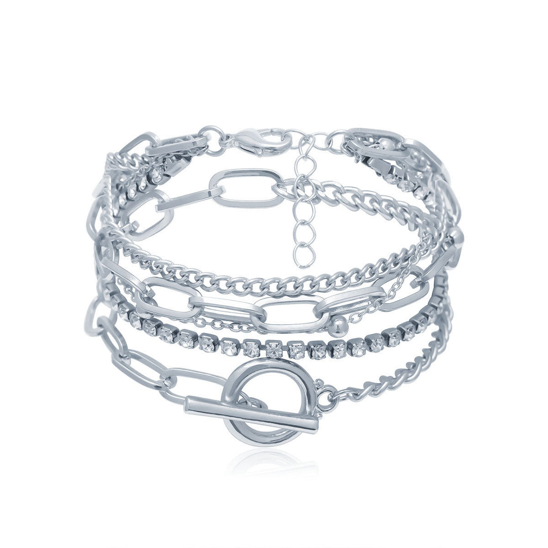 Statement multi-layered chain bracelet for women, intricate design, adds modern elegance to any outfit.