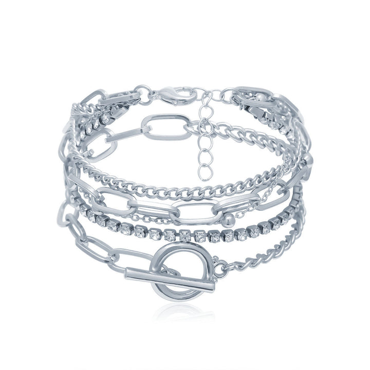 Statement multi-layered chain bracelet for women, intricate design, adds modern elegance to any outfit.