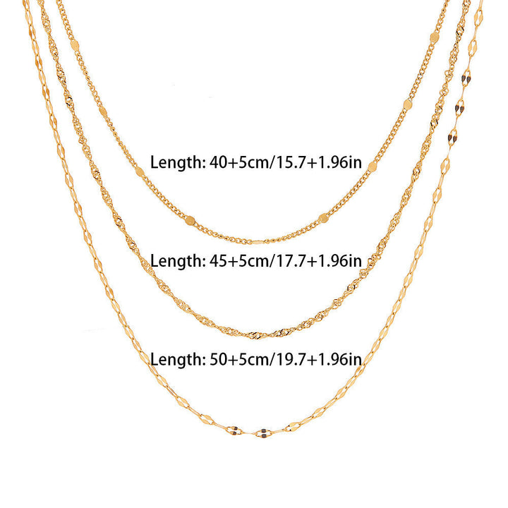Chic women's gold layered necklace, perfect for daily wear or evening elegance, featuring delicate chains and pearls.