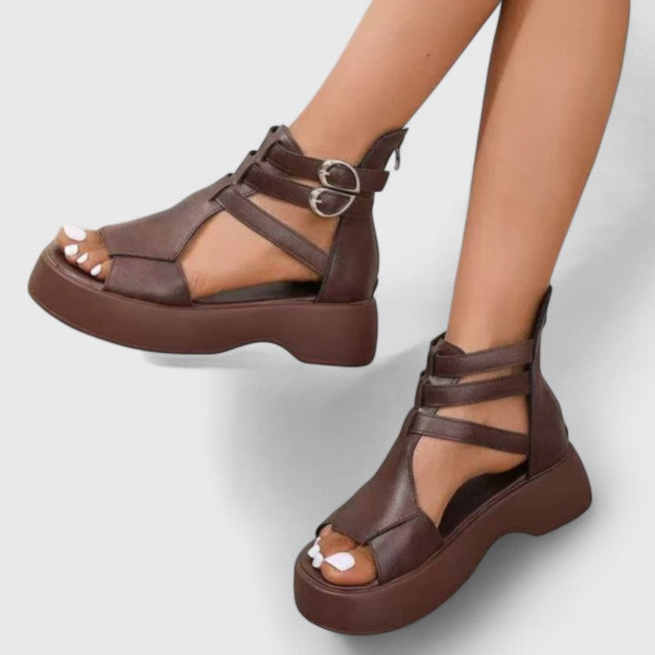 Elegant multi-strap platform sandals for women, showcasing a bold chunky sole and easy slip-on design.
