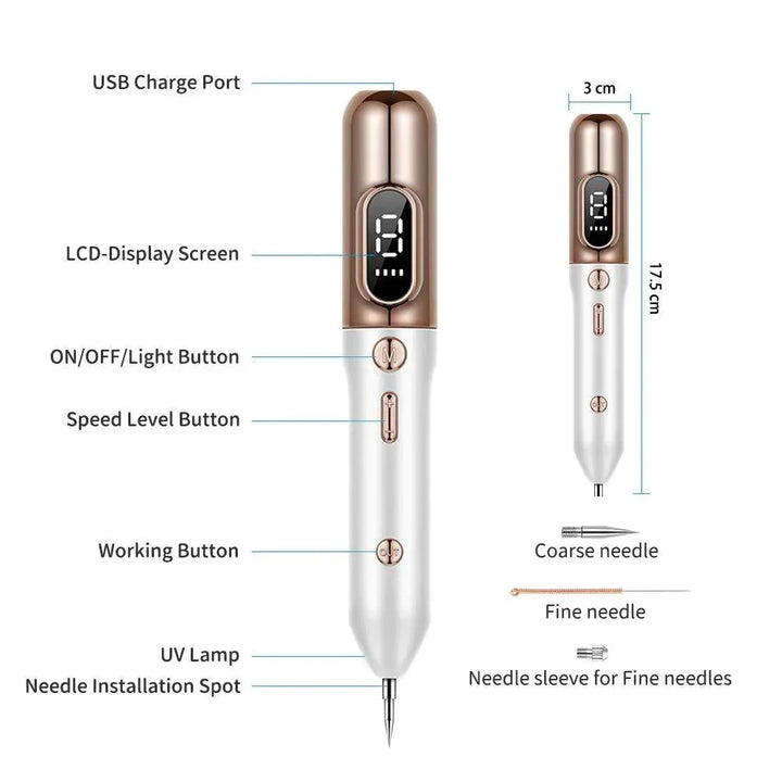 Women's plasma pen beauty device for precise skin tag, mole removal, and advanced blemish treatment at home.