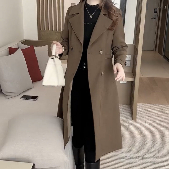 Versatile long trench coat for women, ideal for everyday wear and stylish winter or fall fashion looks.