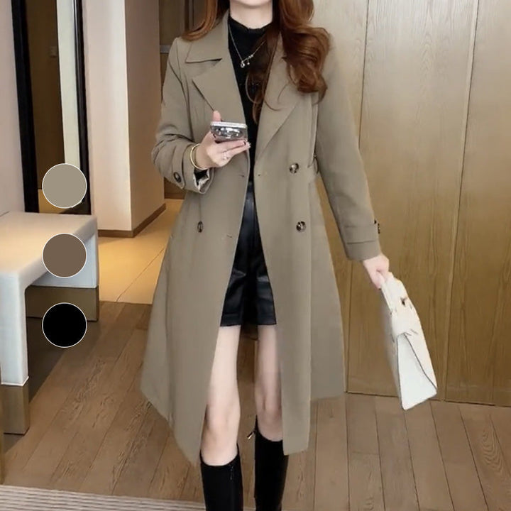 Timeless women's trench coat, an elegant and sophisticated long jacket in classic style for fall & winter.