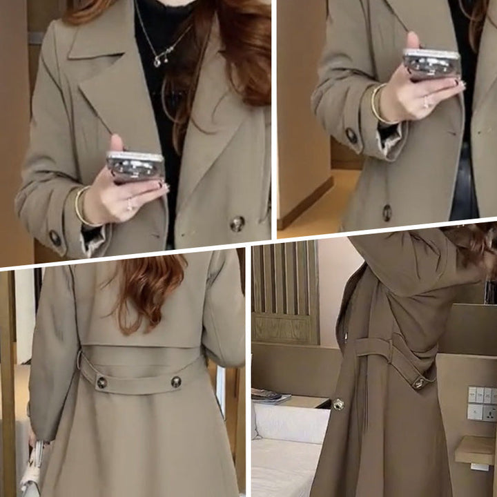 Nadine timeless trench coat for women, a sophisticated long winter jacket in classic style for elegant fashion.