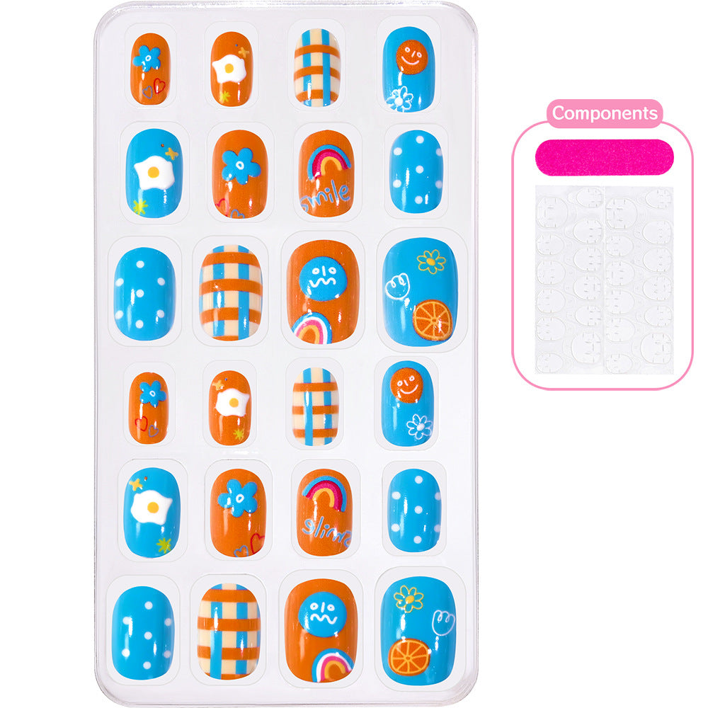 Women's summer press-on nails, ocean themed, with detailed white shells and subtle blue wave patterns.