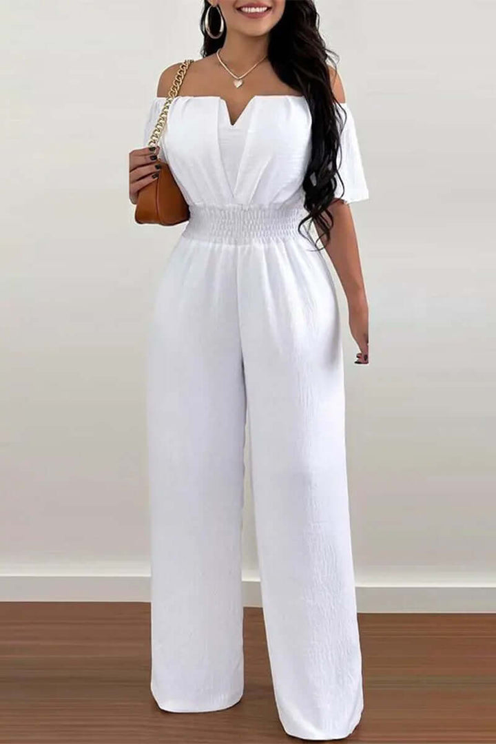 Fashionable women's off-shoulder short sleeve jumpsuit, designed for a modern, elegant, and comfortable fit.