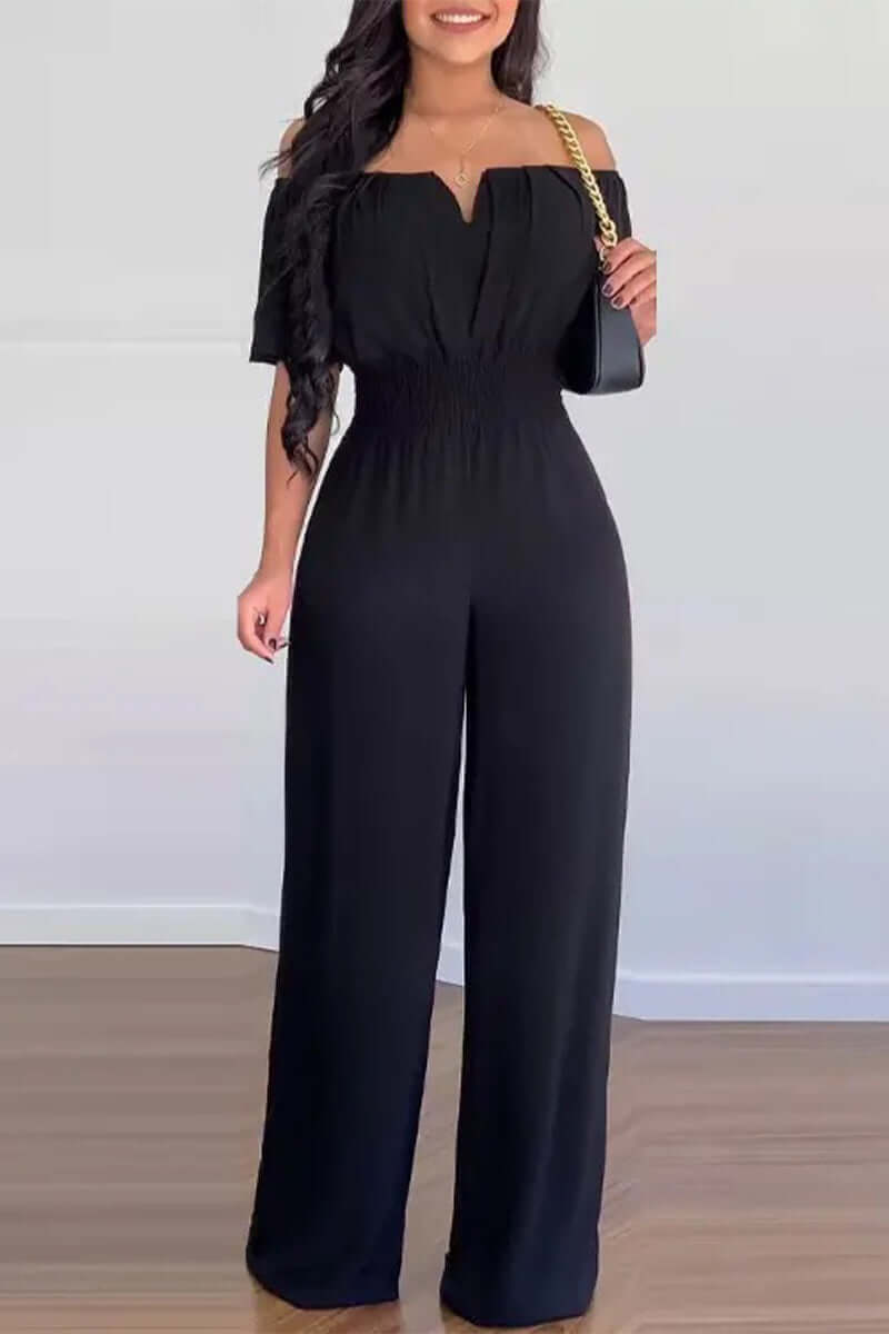 Versatile women's off-shoulder short sleeve jumpsuit, an elegant and comfortable choice for casual or evening fashion.