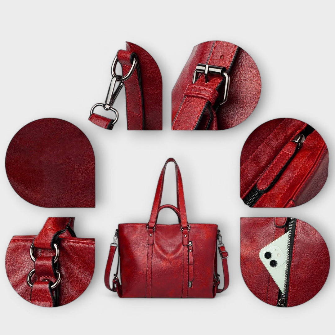 Elegant women's Olívia blue leather tote handbag. Stylish carryall, perfect for daily use, work, & essentials.
