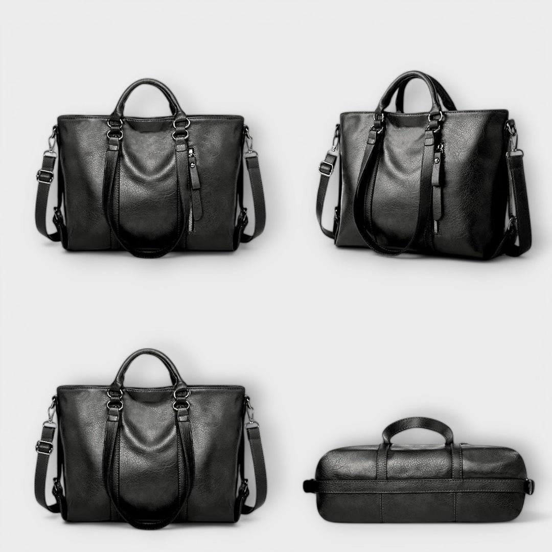 Spacious Olívia brown leather tote bag for women. A versatile carryall for daily essentials, work, & travel.