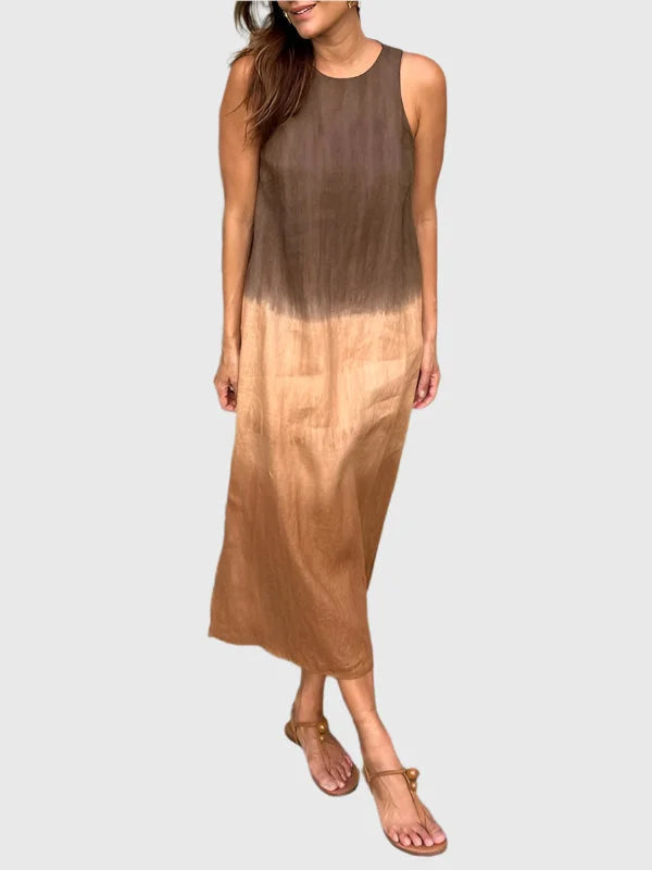 Women's ombre sleeveless midi dress, relaxed fit with round neck. Perfect for summer casual chic.