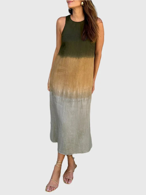 Elegant comfort: women's ombre sleeveless midi dress, relaxed fit, round neck, perfect for summer outings.