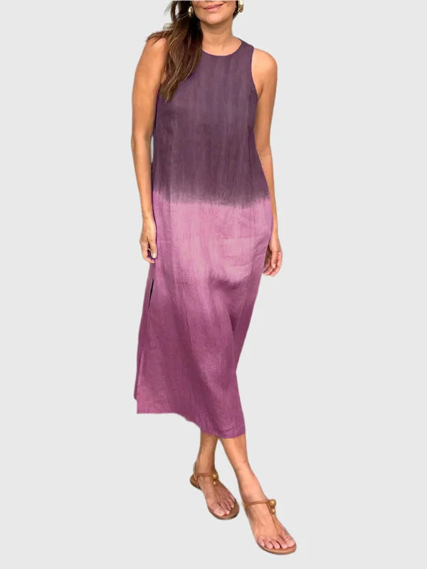 Chic women's ombre sleeveless midi dress with a relaxed fit & round neck, a versatile summer fashion statement.