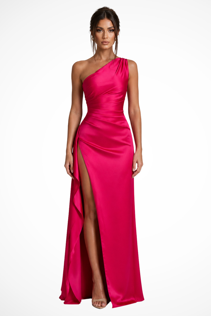 Stunning one shoulder maxi dress for women, featuring a sophisticated side slit.