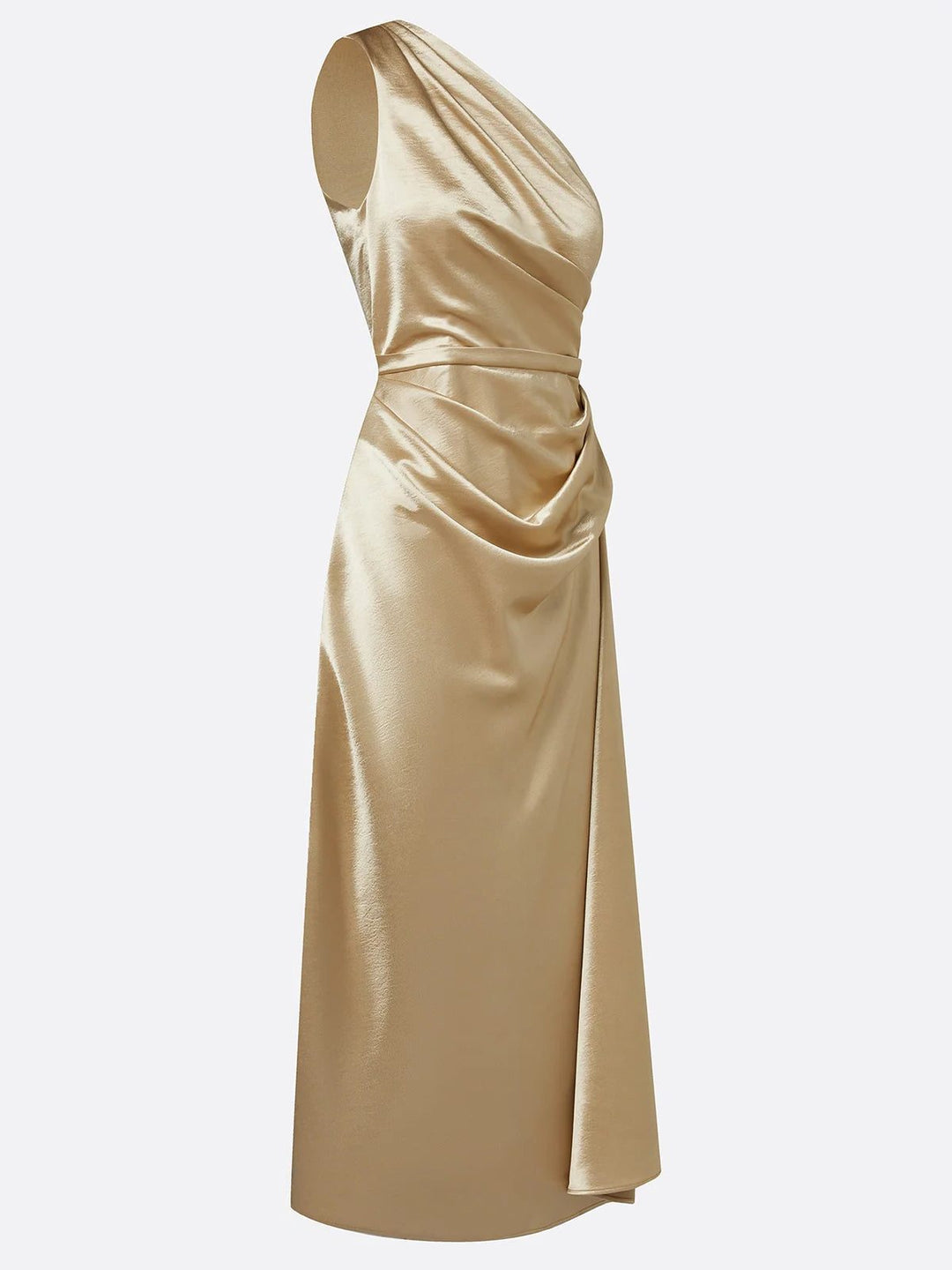 Women's special occasion dress: a stunning one-shoulder ruched midi, ideal for wedding guests & parties.