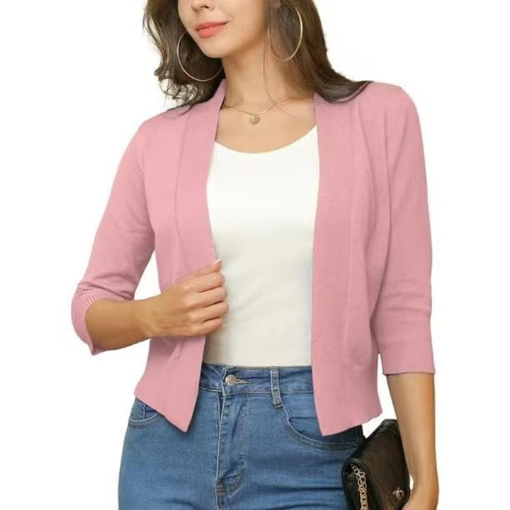 Essential women's open-front cropped cardigan, great as a chic layering top for any outfit.