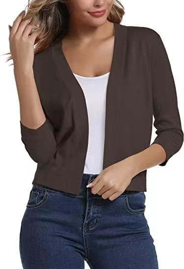 Soft knit women's cropped cardigan, 3/4 sleeve, open front, for stylish spring layering.