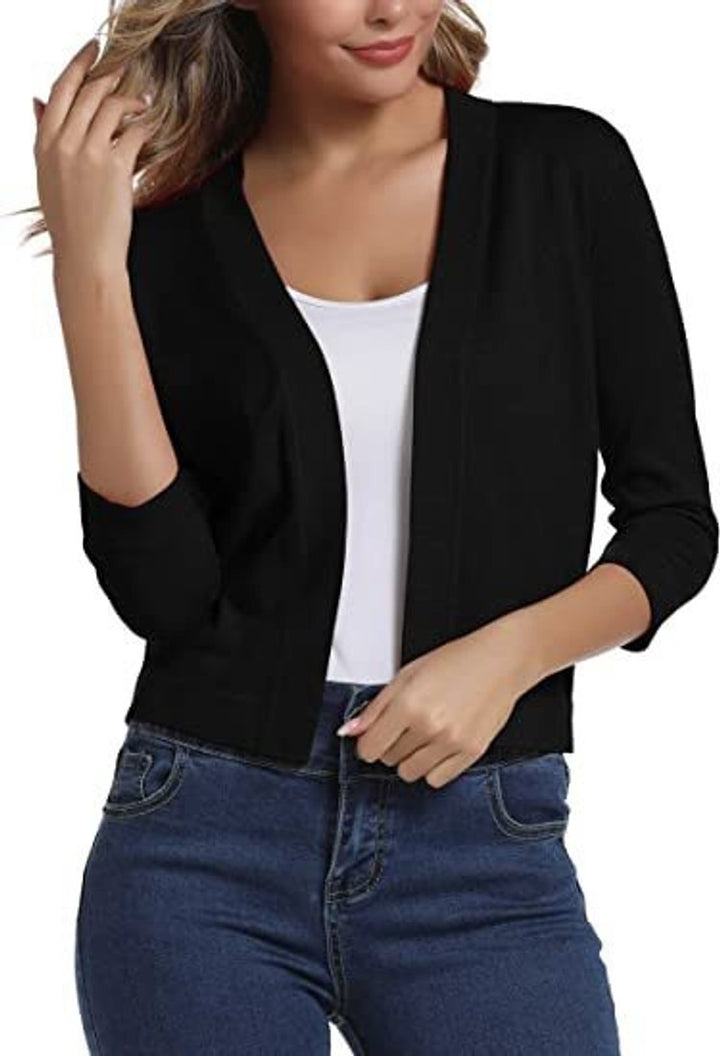 Lightweight women's cropped cardigan, 3/4 sleeve, perfect for summer layering and casual wear.