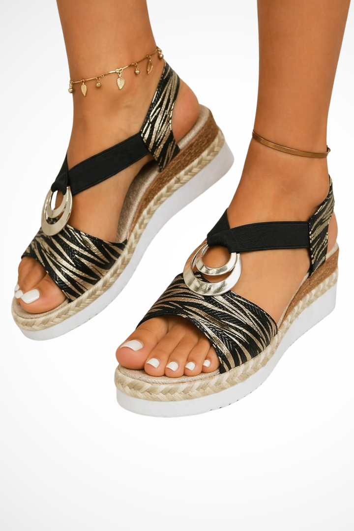 Women's elegant open toe wedge sandals, slip-on comfort, perfect for casual summer outings.
