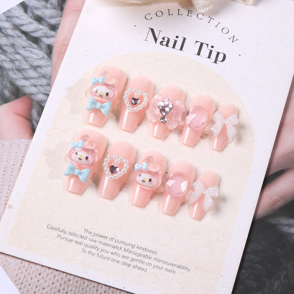 Stylish orange press-on nail art kit. Women's themed artificial nails with quick & easy application for beauty.