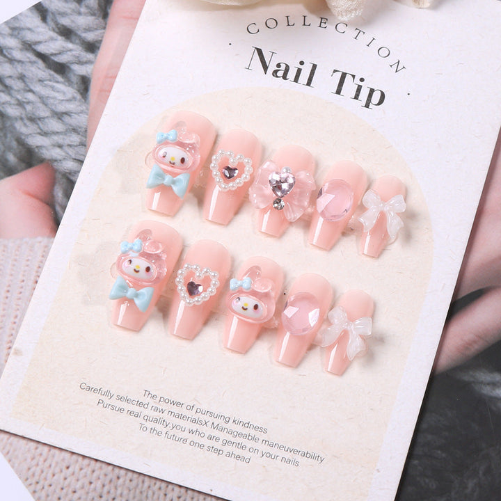 Stylish orange press-on nail art kit. Women's themed artificial nails with quick & easy application for beauty.