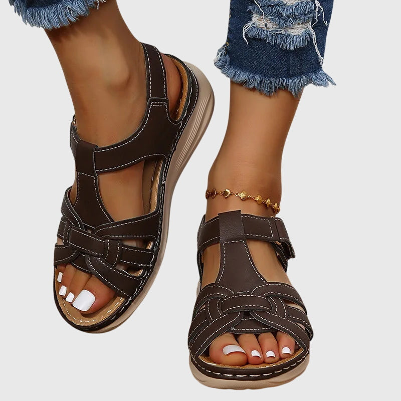 Adjustable women's orthopaedic sandals; chic design for everyday summer comfort & arch support footwear.