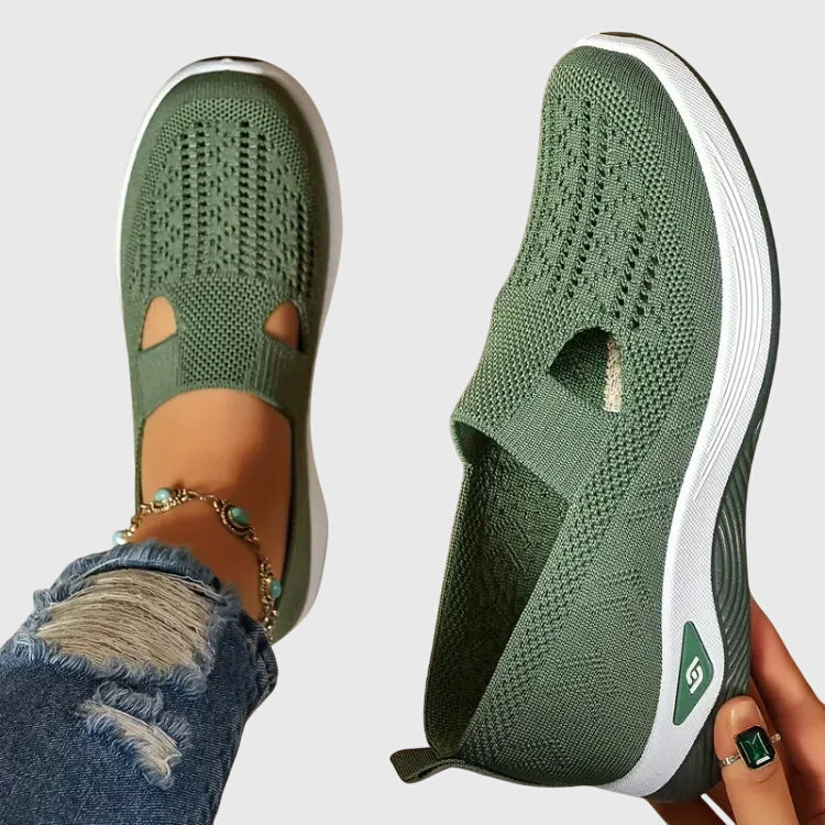 Grey women's orthopaedic shoes, featuring advanced foot support & non-slip sole for safe, comfortable walks.