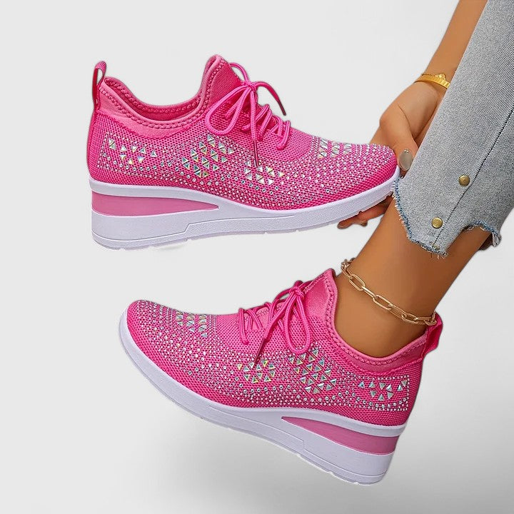 Women's orthopaedic comfort shoes with sparkling accents, adjustable fit, & robust arch support.