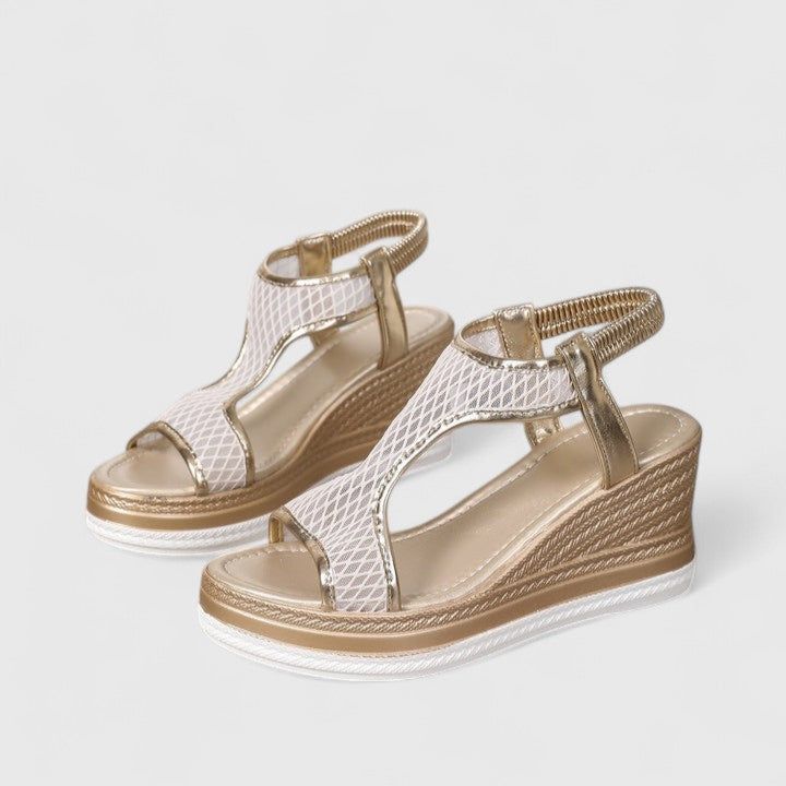 Black women's orthopaedic wedge sandals, ideal for comfortable all-day casual wear.