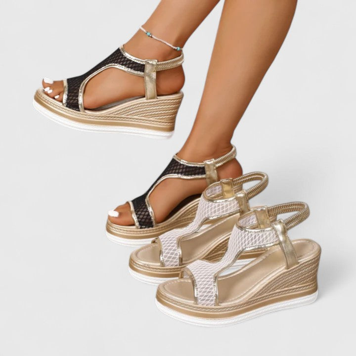 Beige comfortable orthopaedic wedge sandals for women, perfect for summer arch support.