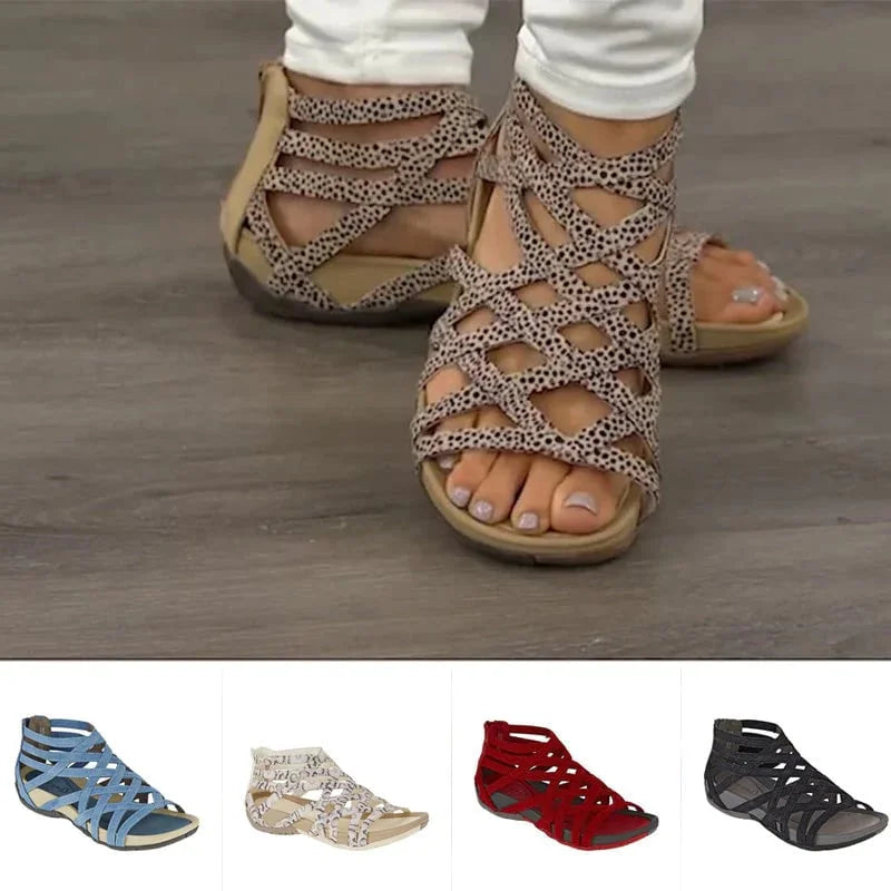 Women's orthopedic adjustable sandals, caged style, zip closure, ideal for daily elegance.