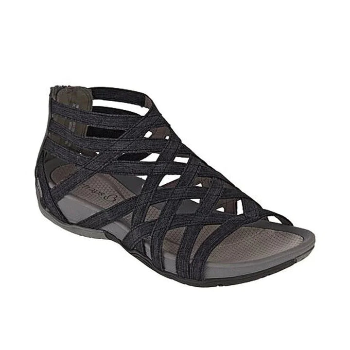 Comfortable women's orthopedic sandals, adjustable caged design, secure zip for arch support.
