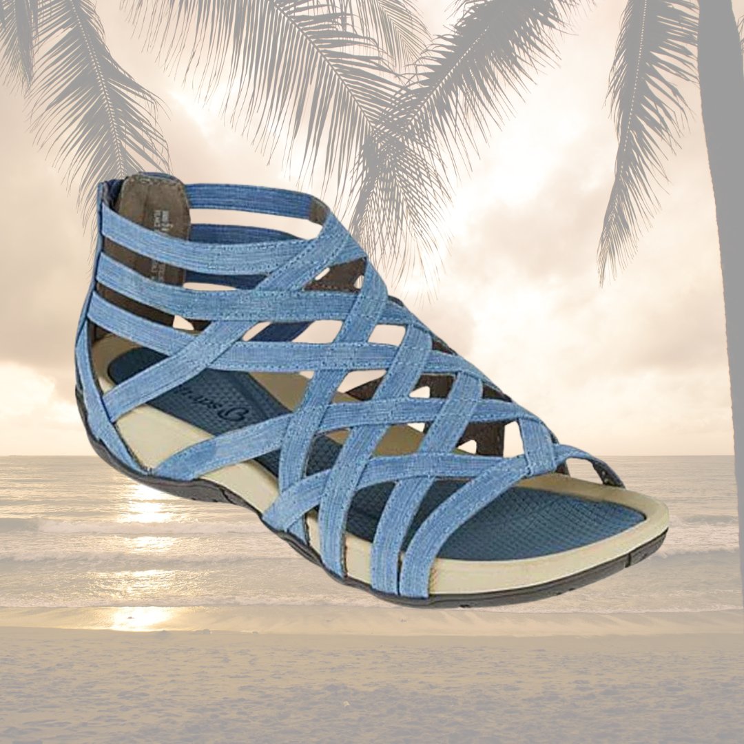 Women's elegant flat strappy sandals. Adjustable, orthopedic, perfect for summer comfort.