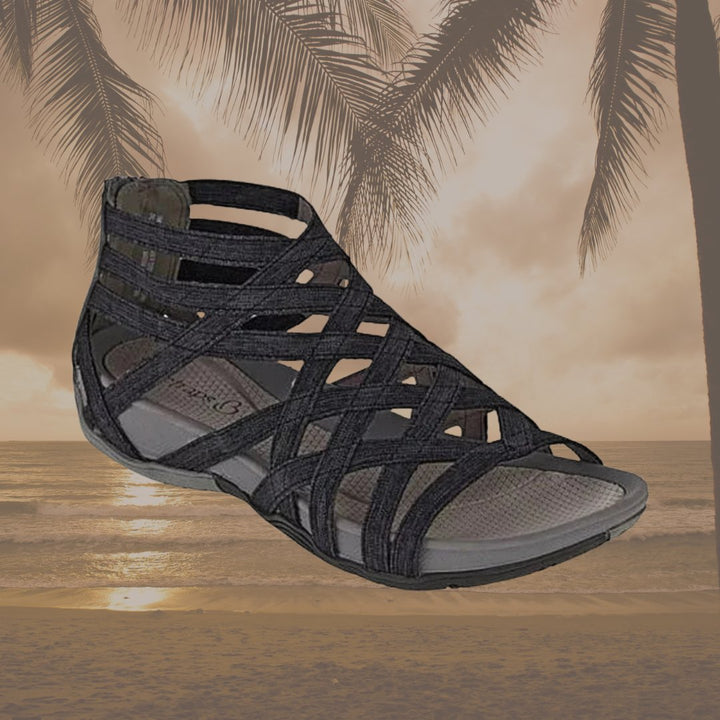 Durable women's orthopedic flat sandals. Adjustable strappy design for ultimate foot health.