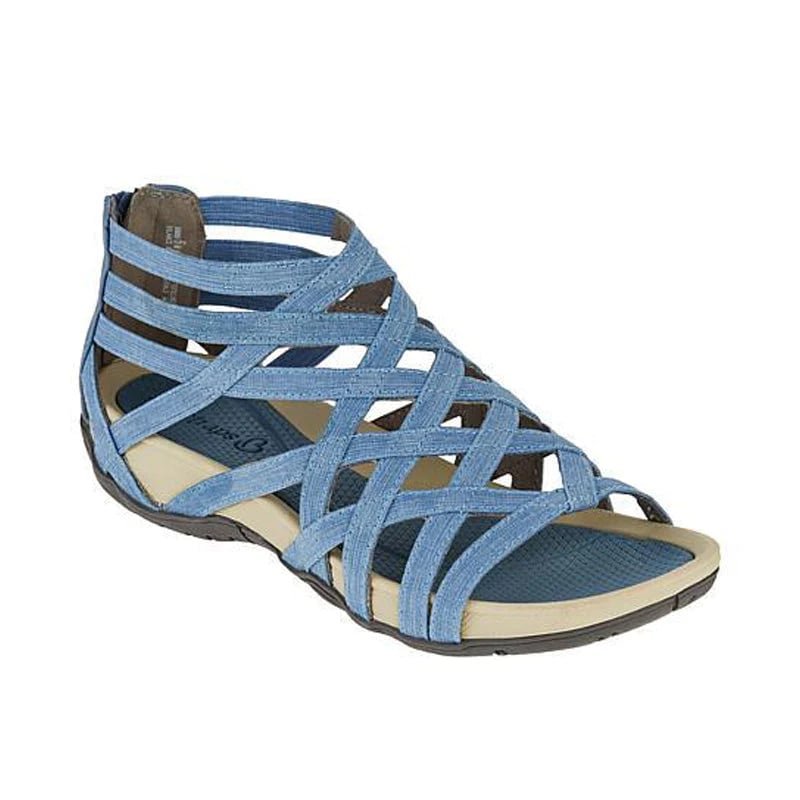 Comfortable women's strappy flat sandals. Orthopedic design with adjustable straps for foot health.