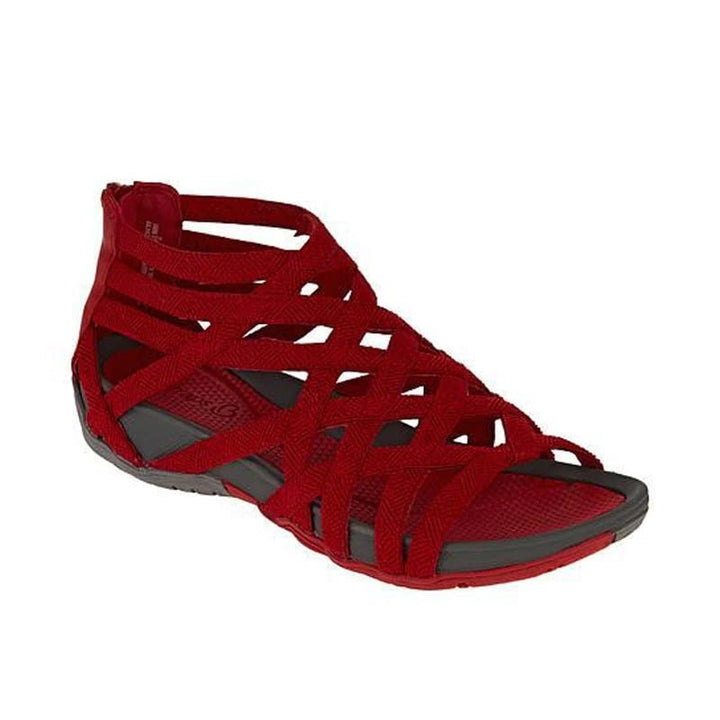 Elegant women's flat sandals. Adjustable strappy style offers orthopedic arch support & summer comfort.