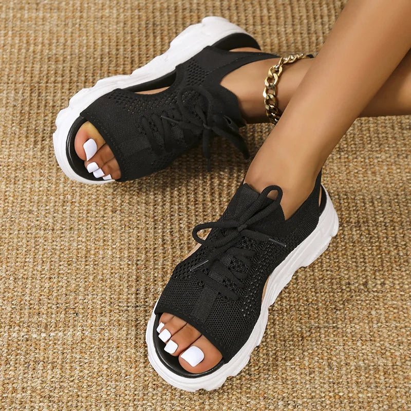 Adjustable lace-up women's athletic sandals, orthopedic comfort with cushioning for walking.