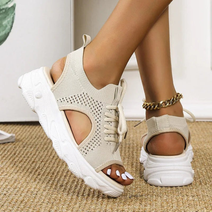 Stylish women's athletic lace-up sandals, orthopedic arch support & cushioning for summer adventures.