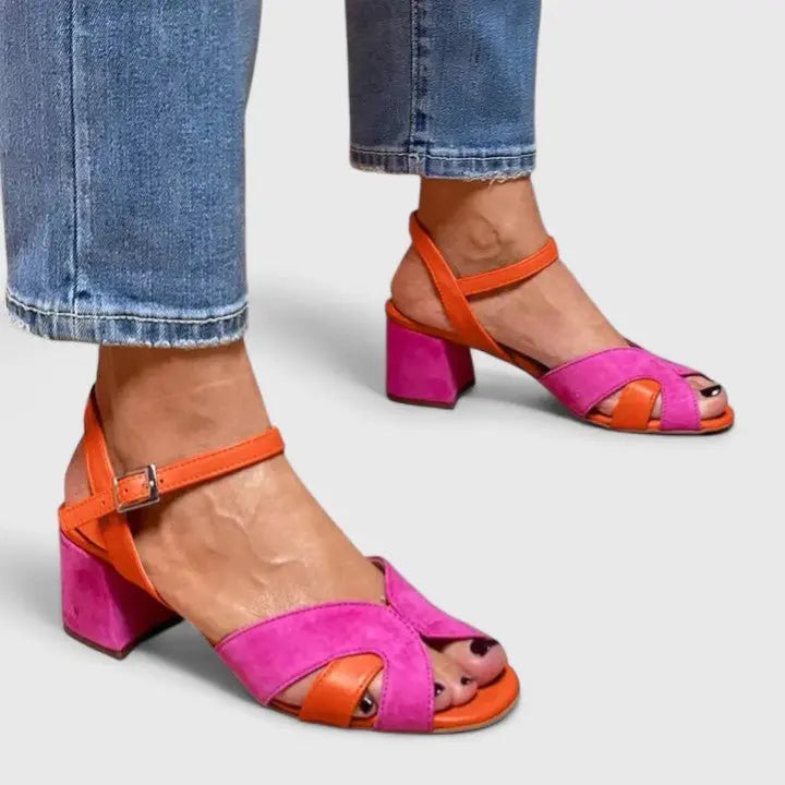 Women's orthopedic block heel sandals for all-day comfort, featuring stylish ankle strap and foot support.