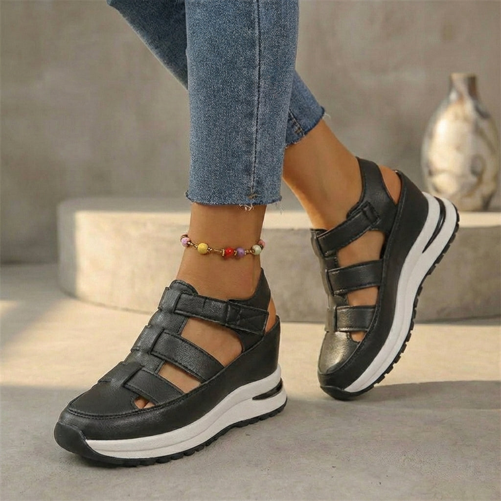 Women's orthopedic closed toe platform sandals, lightweight & comfortable for summer casual wear.