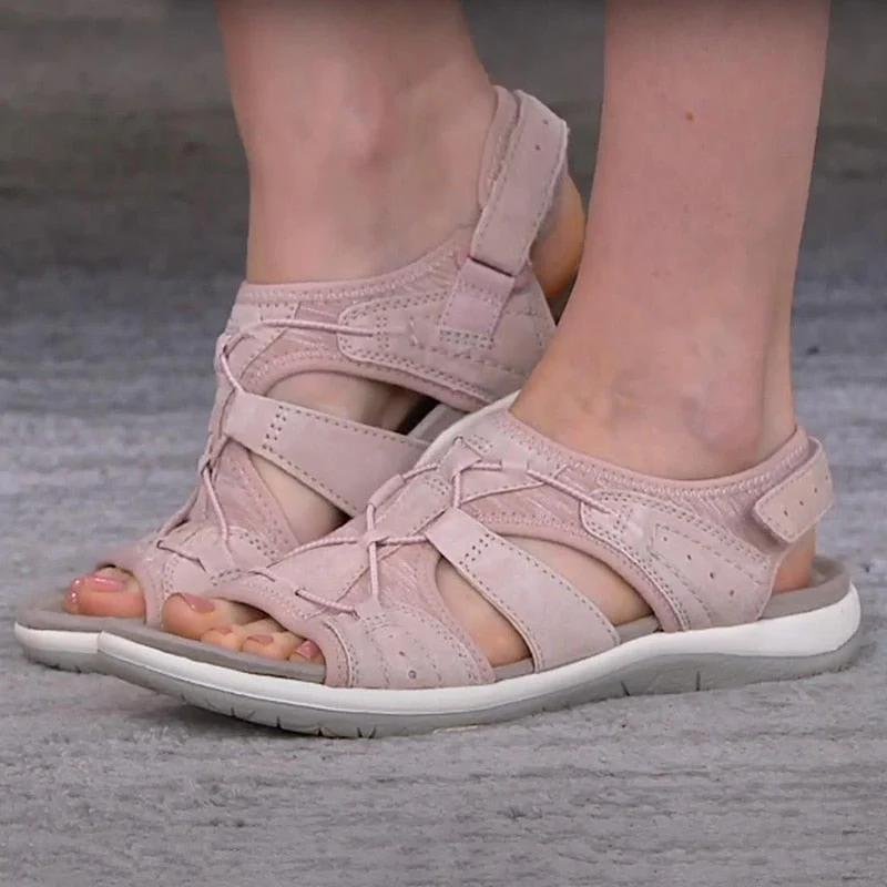 Foot pain relief with women's orthopedic closed-toe walking sandals. Cushioned for all-day comfort.