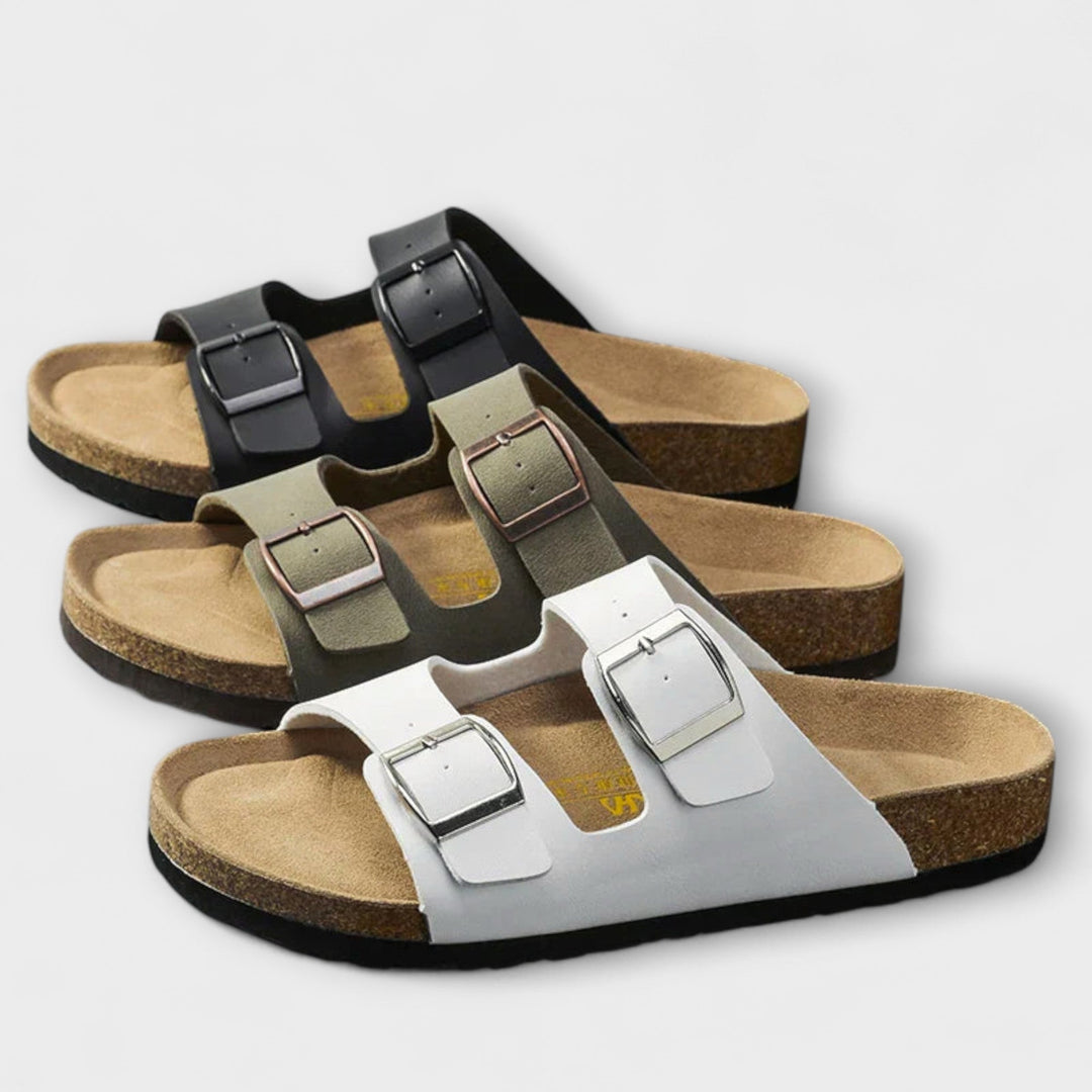 Comfortable women's flat sandals with adjustable straps and orthopedic arch support, ideal for summer.